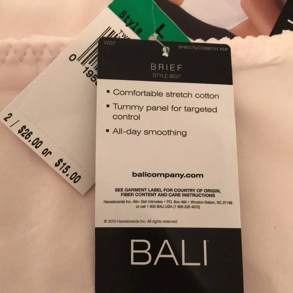 Bali 2 Pair Light Control Briefs Style# 8037 Size L NWT - Picture 3 of 7
